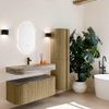 MONDIAZ THOR-DLUX 110cm meuble de salle de bains arrondi gauche + droite couleur Dusk avec 1 tiroir et 2 portes. Vasque suspendue CLOUD Milieu 1 trou de robinet couleur Oza. SW1463027