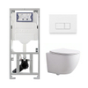 Pack WC QeramiQ Dely Swirl Compact - réservoir encastrable Geberit UP320 - avec bâti-support Burda - abattant 25 mm - plaque de commande en plastique blanc brillant - boutons rectangulaires - blanc brillant SW1592309
