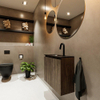 MONDIAZ TURE Toiletmeubel 60x23x50cm met 1 kraangaten 2 deuren dark brown mat Wastafel Eden midden Solid Surface Zwart SW475526