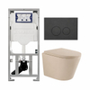 QeramiQ Dely Toiletset - 36.3x51.7cm - diepspoel - rimless - Geberit UP320 inbouwreservoir - softclose toilet zitting - 35mm - bedieningsplaat mat antraciet - ronde knoppen - mat beige SW1236505