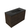 Saniclass Holz Pure Badkamermeubelset - 100x45x62cm - Vygo keramische wastafel zwart - 1 wasbak - 1 kraangat - 2 lades - mat eiken charcoal (hout) SW1478979