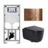 QeramiQ Dely Swirl Ensemble WC- 36.3x51.7cm - Réservoir encastré Geberit UP320 - Abattant de 35mm d'épaisseur - Plaque de commande en cuivre - Boutons ronds - Noir mat SW1138614