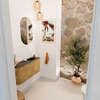 Mondiaz JOYA-DLUX 81.6cm toiletmeubel - ronding links kleur Oak - Wastafel FAYE positie Rechts 1 kraangat kleur Lava. SW1422077