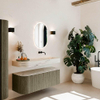 MONDIAZ THOR-DLUX 130cm meuble de salle de bains arrondi gauche + droite couleur Shadow avec 1 tiroir et 2 portes. Vasque suspendue CLOUD Droite sans trou de robinet couleur Nata. SW1463894