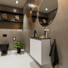 MONDIAZ TURE Toiletmeubel 60x23x50cm met 1 kraangaten 2 deuren linen mat Wastafel Eden links Solid Surface Zwart SW475412