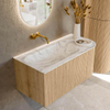 MONDIAZ KURVE-DLUX 95cm Meuble salle de bain avec module 25 D - couleur Oak - 1 tiroir - 1 porte - vasque BIG SMALL gauche - sans trou de robinet - couleur Glace SW1137900