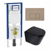 QeramiQ Dely Toiletset - 36.3x51.7cm - diepspoel - rimless - Geberit UP720 inbouwreservoir - softclose toilet zitting - 35mm - bedieningsplaat taupe - rechthoekige knoppen - mat zwart SW1427989