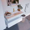 Mondiaz ALAN-DLUX Ensemble de meuble - 100cm - meuble Talc mat - 1 tiroir - Lavabo Cloud Opalo suspendu - vasque Droite - 1 trou de robinet SW806352