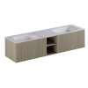 Thebalux Linea Ensemble de meubles de salle de bains - 200x55x46cm - 1 tiroir - sans poignée - Façade cannelée verticale - lavabo Corian - double - sans trou de robinet - Placage Natural SW1239575