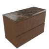 Saniclass Holz Atelier Badkamermeubelset - 120x45x63cm - Noche natuurstenen topblad dark emperador - zonder kraangat - 2 lades - mat walnut pure (hout) SW1478286