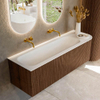 MONDIAZ KURVE meuble de salle de bains 145cm avec module 25 R couleur Walnut avec 1 tiroir et 1 porte. Lavabo BIG LARGE gauche sans trou de robinet Talc. SW1138317