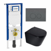 QeramiQ Dely Toiletset - 36.3x51.7cm - diepspoel - rimless - Geberit UP720 inbouwreservoir - softclose toilet zitting - 35mm - bedieningsplaat licht grijs - ronde knoppen - mat zwart SW1427991