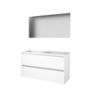 Basic-Line Ultimate 46 ensemble de meubles de salle de bain 120x46cm sans poignée 2 tiroirs lavabo acrylique 2 trous de robinetterie miroir éclairage mdf laqué blanc glacier SW639601