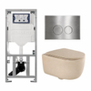 QeramiQ Dely Swirl Toiletset - 36.3x51.7cm - Geberit UP320 inbouwreservoir - met Burda frame - slim zitting - steel bedieningsplaat - ronde knoppen - mat beige SW1130214