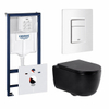 QeramiQ Dely Swirl Toiletset - 36.5x 53cm - Grohe Rapid inbouwreservoir - slim zitting - witte bedieningsplaat - rechthoekige knoppen - matte black (mat zwart) SW1130187