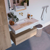 Mondiaz ALAN-DLUX Ensemble de meuble - 90cm - meuble Washed Oak mat - 1 tiroir - Lavabo Cloud Frappe suspendu - vasque Centre - 0 trous de robinet SW808600