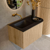 MONDIAZ KURVE 75cm Meuble salle de bain avec module 25 D - couleur Oak - 1 tiroir - 1 porte - vasque GRUNNE gauche - sans trous de robinet - Urban SW1138344