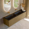 Mondiaz KURVE Ensemble de meuble de salle de bains - 165x46x40cm - 2 tiroir - 1 porte - lavabo solid surface - double / gauche - sans trou de robinet - Dusk SW1414838
