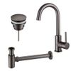 Fortifura Calvi Wastafelkraanset - hoge wastafelkraan - draaibare - uitloop - klikwaste plug - verlaagde design - sifon - PVD - geborsteld gunmetal (antraciet) SW891983