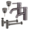 FortiFura Calvi Kit robinet lavabo - pour double vasque - robinet bas - bonde clic clac - siphon design - Gunmetal PVD SW915345
