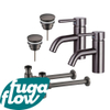 FugaFlow Eccelente Sobrado Kit robinet lavabo - pour double vasque - robinet bas - bonde clic clac - siphon design - Gunmetal PVD SW1124238