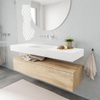 MONDIAZ ALAN 150cm - meuble bas - chêne blanchi - 1 tiroir - lavabo suspendu - vasque centrale - 0 trous de robinet - talc SW408596