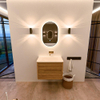 Mondiaz CIRO-DLUX Badkamermeubelset - 70x45x50cm - Solid surface wastafel Meli - 1 wasbak Midden - zonder kraangaten - 2 lades - Oak SW1531371