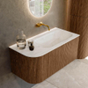 MONDIAZ KURVE-DLUX 95cm Meuble salle de bain avec module 25 G - couleur Walnut - 1 tiroir - 1 porte - vasque BIG SMALL droite - sans trou de robinet - couleur Ostra SW1137812