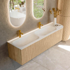 MONDIAZ KURVE 165cm Meuble salle de bain avec module 25 D - couleur Oak - 2 tiroirs - 1 porte - vasque BIG SMALL double / gauche - 2 trous de robinet - Talc SW1138262