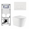 QeramiQ Dely Toiletset - 36.3x51.7cm - diepspoel - rimless - Geberit UP320 inbouwreservoir - met Burda frame - softclose toiletzitting - glans witte bedieningsplaat - rechthoekige knoppen - mat wit SW1102471