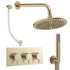 Crosswater MPRO Regendoucheset inbouw - 3 hendels - badafvoer - 30cm douchekop - handdouche - wandarm - geborsteld messing (goud) SW1472657