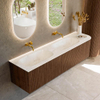 MONDIAZ KURVE-DLUX 175cm Meuble salle de bain avec module 25 D - couleur Walnut - 2 tiroirs - 1 porte - vasque STOR SMALL double / gauche - sans trou de robinet - couleur Ostra SW1137896