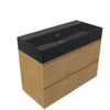 Saniclass Holz Pure Badkamermeubelset - 100x45x72cm - Legend keramische wastafel mat zwart - 1 wasbak - zonder kraangat - 2 lades - mat eiken natural (hout) SW1580175