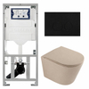 QeramiQ Dely Toiletset - 36.3x51.7cm - diepspoel - rimless - Geberit UP320 inbouwreservoir - softclose toilet zitting - metaal mat zwarte bedieningsplaat - ronde knoppen - mat beige SW1242421