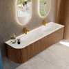 MONDIAZ KURVE-DLUX 175cm Meuble salle de bain avec module 25 G - couleur Walnut - 2 tiroirs - 1 porte - vasque STOR SMALL double / droite - 2 trous de robinet - couleur Ostra SW1137909