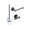 Fortifura Calvi Toiletset 3-delig - toiletrolhouder - zonder klep - toiletborstel - handdoekhaak dubbel rond - PVD - geborsteld gunmetal (antraciet) SW1248394