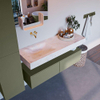 Mondiaz ALAN-DLUX Ensemble de meuble - 130cm - meuble - Army mat - 2 tiroirs - Lavabo Cloud Ostra suspendu - vasque gauche - 0 trous de robinet - Beige SW807753