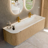MONDIAZ KURVE-DLUX Meuble de salle de bains 145 cm avec module 25 L couleur Oak avec 1 tiroir et 1 porte. Lavabo BIG LARGE droite 2 trous de robinet couleur Ostra. SW1137771