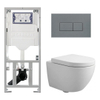 Pack WC QeramiQ Dely Swirl Compact - réservoir encastrable Geberit UP320 - avec bâti-support Burda - abattant 25 mm - plaque de commande en plastique gris clair - boutons rectangulaires - blanc mat SW1595672