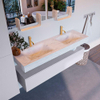 Mondiaz ALAN-DLUX Ensemble de meuble - 150cm - meuble Cale mat - 1 tiroir - Lavabo Cloud Opalo suspendu - vasque Gauche et droite - 2 trous de robinet SW806879