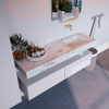 Mondiaz ALAN-DLUX Ensemble de meuble - 150cm - meuble Cale mat - 2 tiroirs - Lavabo Cloud Frappe suspendu - vasque Droite - 0 trous de robinet SW804820