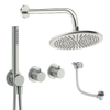 Crosswater MPRO Module ensemble de douche pluie encastré – douche de tête Ø 30 cm – bras mural courbé 30 cm – 2 leviers – inox brossé SW1472459