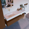 Mondiaz ALAN-DLUX Ensemble de meuble - 150cm - meuble Rust mat - 1 tiroir - Lavabo Cloud Opalo suspendu - vasque Gauche - 0 trous de robinet SW806832