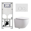 Pack WC QeramiQ Dely Swirl Compact - réservoir encastrable Geberit UP320 - avec bâti-support Burda - abattant 25 mm - plaque de commande en plastique blanc brillant - boutons rectangulaires - blanc mat SW1595655
