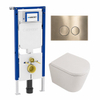 QeramiQ Dely Pack WC - 36,3x51,7cm - à fond creux - sans bride - réservoir encastré Geberit UP720 - abattant WC à fermeture douce - plaque de déclenchement en métal noir mat - boutons rectangulaires - beige mat SW1428014