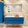 Mondiaz VICA ensemble de meuble de salle de bain - 140cm - meuble sous-vasque jeans - 2 tiroirs - lavabo cloud gauche - 1 trou de robinet - couleur talc - miroir LED - version XL 60cm de haut SW1095561