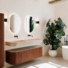 MONDIAZ THOR-DLUX 150cm meuble de salle de bains arrondi gauche + droite couleur Ruby avec 1 tiroir et 2 portes. Vasque suspendue CLOUD Double sans trou de robinet couleur Saba. SW1464904
