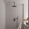 Brauer Gunmetal Carving Douche pluie thermostatique avec pommeau 30cm et bras plafond 20cm et douchette Stylo 1 jet flexible lisse avec coude mural Gunmetal brossé PVD SW715984