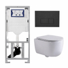 QeramiQ Dely Swirl Toiletset - 36.3x51.7cm - Geberit UP320 inbouwreservoir - met Burda frame - slimzitting - bedieningsplaat antraciet mat - rechthoekige knoppen - mat wit SW1164258
