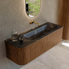 MONDIAZ KURVE-DLUX 135cm Meuble salle de bain avec module 25 G - couleur Walnut - 1 tiroir - 1 porte - vasque BIG MEDIUM droite - sans trou de robinet - couleur Lava SW1137284